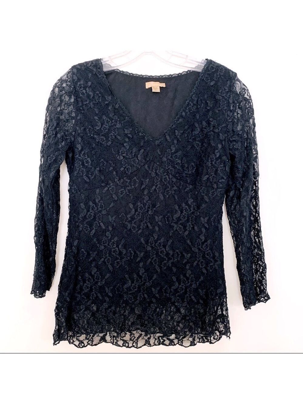 𝅺forever Vintage Black Lace Long Sleeve Top.